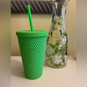 NWT Starbucks Neon Green Textured Cup with Straw